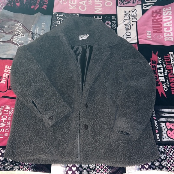 Princess Polly grey sherpa sherpa jacket/  shacket size S/M - Picture 7 of 10